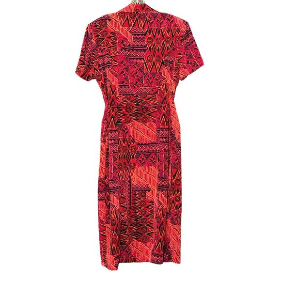 Vintage 90’s Red Abstract Lined Button Up Midi Dress - Picture 5 of 7